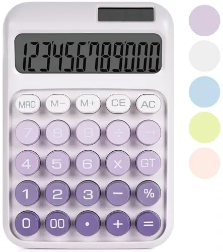DANRONG Mechanical Switch Calculator with Big Buttons, Calculators Desktop, 12 Digits, Solar Battery Power, Desk Calculator,Large LCD Display,Cute Purple Calculators for Teachers Students Basic Office - 1