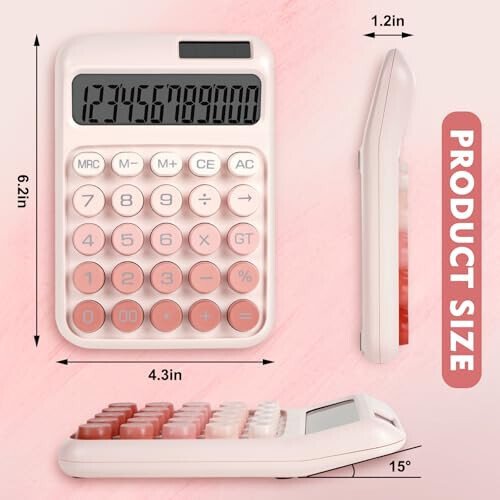 DANRONG Mechanical Switch Calculator with Big Buttons, Calculators Desktop, 12 Digits, Solar Battery Power, Desk Calculator, Large LCD Display, Cute Pink Calculators for Teachers Students Basic Office - DANRONG (1)