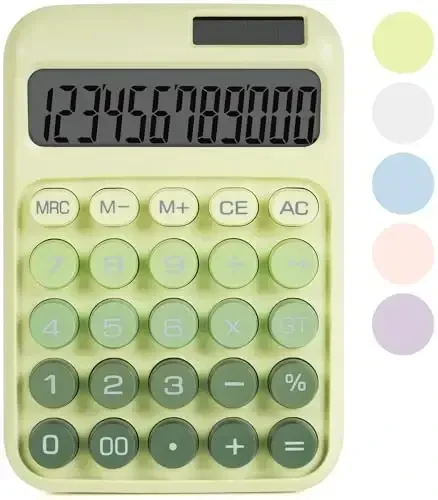 DANRONG Mechanical Switch Calculator with Big Buttons, Calculators Desktop, 12 Digits, Solar Battery Power, Desk Calculator, Large LCD Display,Cute Green Calculators for Teachers Students Basic Office - DANRONG
