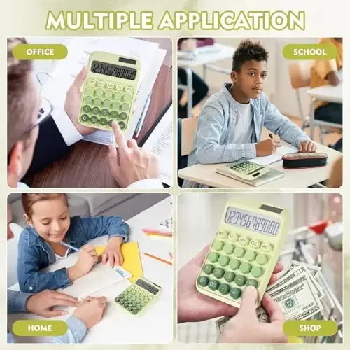 DANRONG Mechanical Switch Calculator with Big Buttons, Calculators Desktop, 12 Digits, Solar Battery Power, Desk Calculator, Large LCD Display,Cute Green Calculators for Teachers Students Basic Office - 7