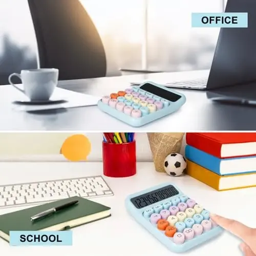 DANRONG Mechanical Switch Calculator with Big Buttons, Calculators Desktop, 12 Digits, Large LCD Display, Desk Calculator, Cute Pink Calculators for Teachers Students Basic Office (Blue) - 6