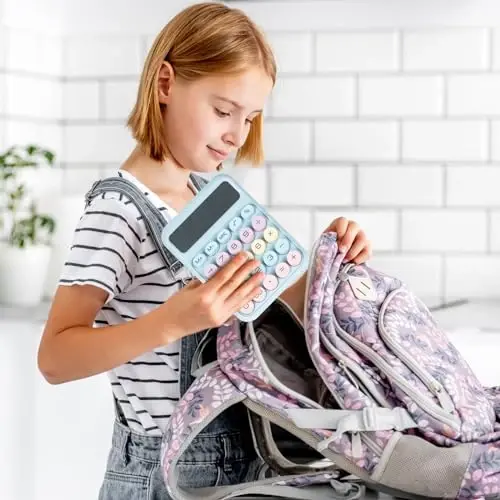 DANRONG Mechanical Switch Calculator with Big Buttons, Calculators Desktop, 12 Digits, Large LCD Display, Desk Calculator, Cute Pink Calculators for Teachers Students Basic Office (Blue) - 7