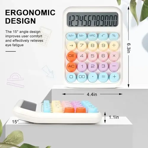 DANRONG Mechanical Switch Calculator with Big Buttons, Calculators Desktop, 12 Digits, Large LCD Display, Desk Calculator, Cute Pink Calculators for Teachers Students Basic Office (White) - DANRONG (1)