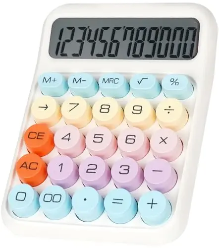 DANRONG Mechanical Switch Calculator with Big Buttons, Calculators Desktop, 12 Digits, Large LCD Display, Desk Calculator, Cute Pink Calculators for Teachers Students Basic Office (White) - 1