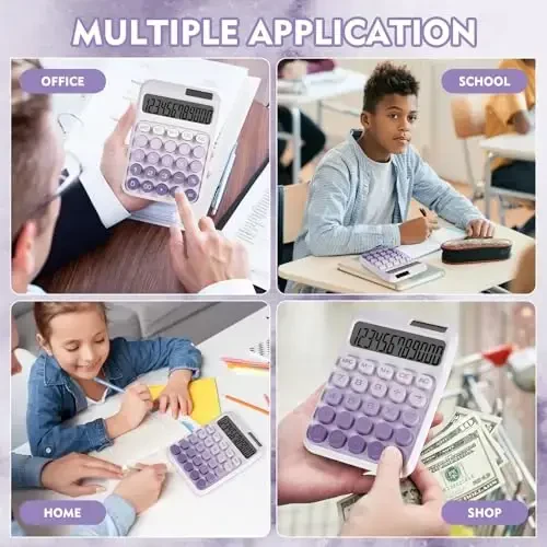 DANRONG Mechanical Switch Calculator with Big Buttons, Calculators Desktop, 12 Digits, Solar Battery Power, Desk Calculator,Large LCD Display,Cute Purple Calculators for Teachers Students Basic Office - 7