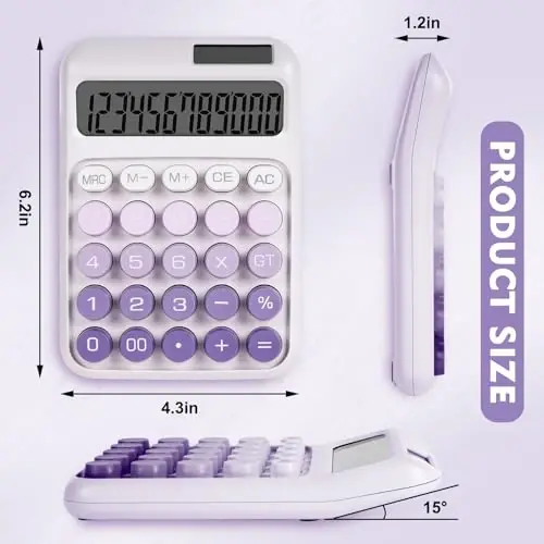 DANRONG Mechanical Switch Calculator with Big Buttons, Calculators Desktop, 12 Digits, Solar Battery Power, Desk Calculator,Large LCD Display,Cute Purple Calculators for Teachers Students Basic Office - DANRONG (1)