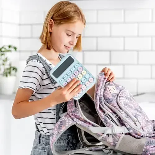 DANRONG Механический Калькулятор с Большими Кнопками, Настольные Калькуляторы, 12 Разрядов, Большой ЖК-дисплей, Настольный Калькулятор, Симпатичные Розовые Калькуляторы для Учителей, Студентов, Базовый Офис (Синий) - 7