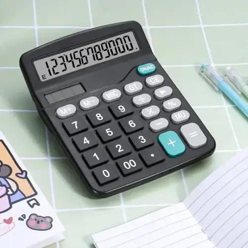 DANRONG Симпатичный черный настольный калькулятор с большими кнопками, двойным источником питания, солнечной батареей и аккумулятором, большим ЖК-дисплеем, 6 шт. Настольный калькулятор - идеально подходит для учителей и студентов базового офиса (черный - 6 шт.) - 2