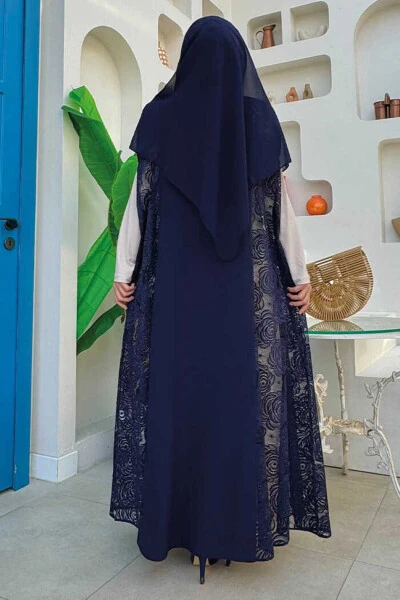 Dantel Abaya 7884 Ko'k - BYM FASHION (1)