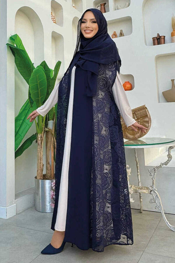 Dantel Abaya 7884 Lacivert - 3