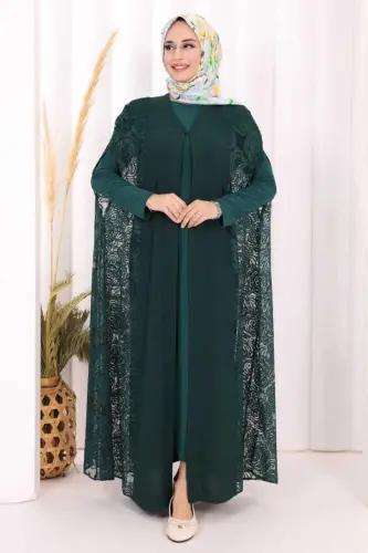 Dantel Abaya 7884 Zümrüt-Zümrüt - BYM FASHION (1)