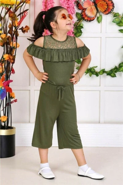 Dantel Detaylı Kız Çocuk Tulum-haki yeşil - CICITIME ÇOCUK MODASI