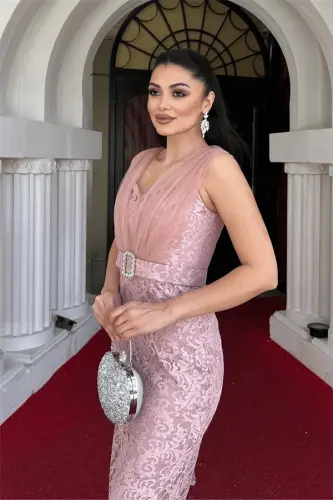 Dantel Mato Tulli Tafsilotli Qalam Ko'ylak - PUDRA - 4