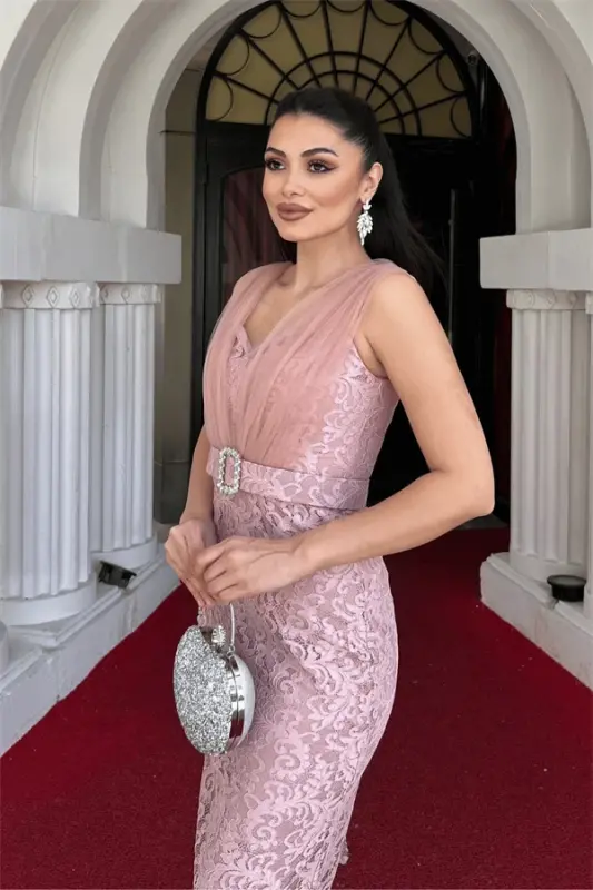 Dantel Mato Tulli Tafsilotli Qalam Ko'ylak - PUDRA - 4