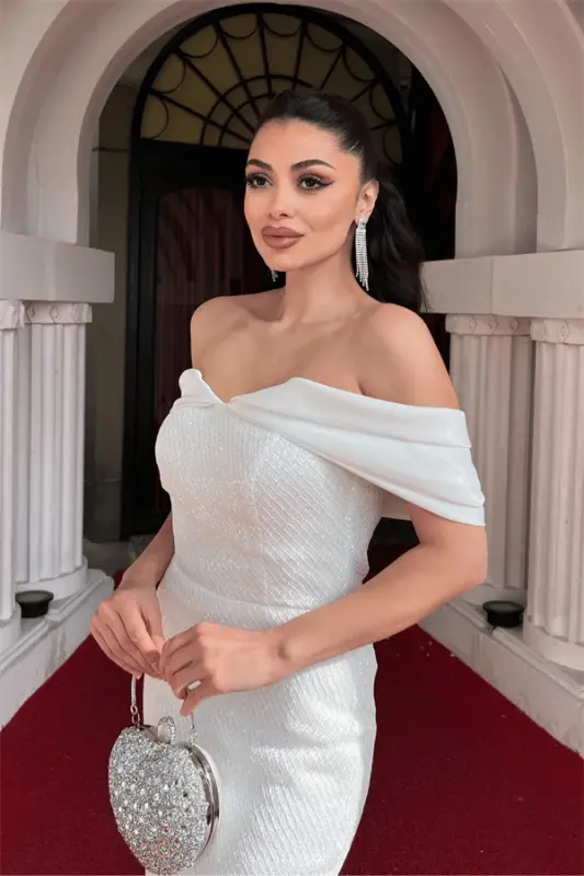 Dantel Payet Mato Past Qisqa Yelkali Qalam Ko'ylak - OQ - 3