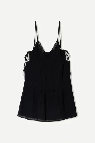 Dantel şeritli ve dokulu mini elbise-Siyah - Bershka (1)