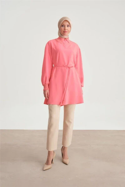 Dantel Ribanalı Tunik 24y4006 Koyu Pembe - 2