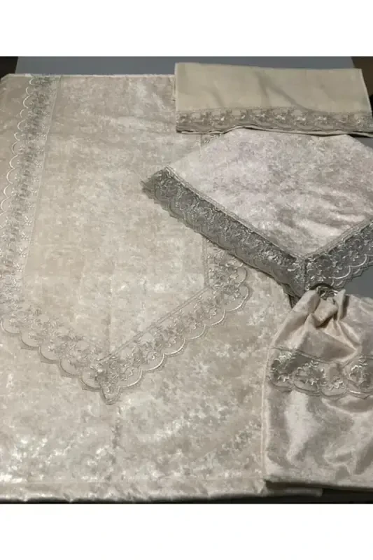 Dantelli Makhmal Namozxona Gilof va Bohcha To'plami - 2