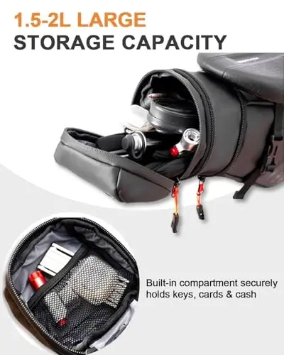 Danuosie Bike Seat Bag, Water-resistant Bicycle Saddle Bag, Expandable Capacity Cycling Under Seat Pouch 1.5-2L, Bike Seat Pack for Mountain Road Bikes and Commuter - 4