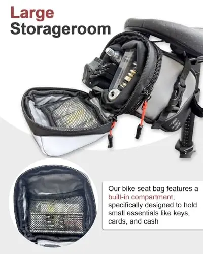 Danuosie Bike Seat Bag, Water-resistant Bicycle Saddle Bag, Expandable Capacity Cycling Under Seat Pouch 1.5-2L, Bike Seat Pack for Mountain Road Bikes and Commuter - 5