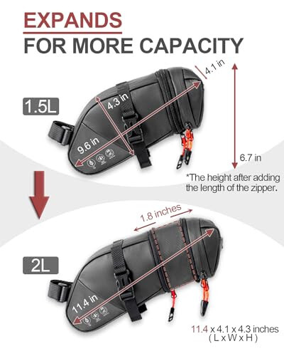 Danuosie Bisiklet Sele Çantası, Su Geçirmez Bisiklet Sele Çantası, Genişletilebilir Kapasiteli Bisiklet Sele Altı Çantası 1.5-2L, Dağ Yol Bisikletleri ve Kent Bisikletleri İçin Bisiklet Sele Çantası - 2