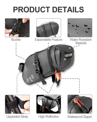 Danuosie Bike Seat Bag, Expandable Bicycle Saddle Bag Under Seat, Waterproof Cycling Seat Pack for Mountain Road Bikes and Commuter, 1.5-2L 