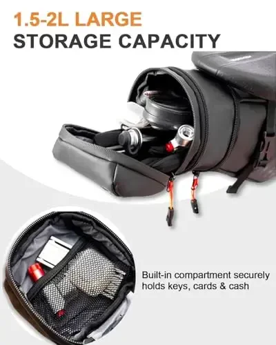 Danuosie Bike Seat Bag, Expandable Bicycle Saddle Bag Under Seat, Waterproof Cycling Seat Pack for Mountain Road Bikes and Commuter, 1.5-2L - 4