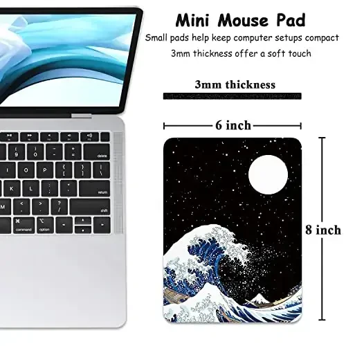 Dapesuom Small Mouse Pad, 6 x 8 Inch Thick Rubber Premium-Textured Non-Slip Portable & Washable Mini Mouse Mat for Women Men Wireless Laptops Keyboard Tray Gaming Computer Office Travel, Waves & Moon - 2