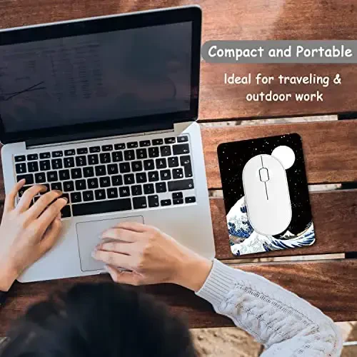 Dapesuom Small Mouse Pad, 6 x 8 Inch Thick Rubber Premium-Textured Non-Slip Portable & Washable Mini Mouse Mat for Women Men Wireless Laptops Keyboard Tray Gaming Computer Office Travel, Waves & Moon - 7