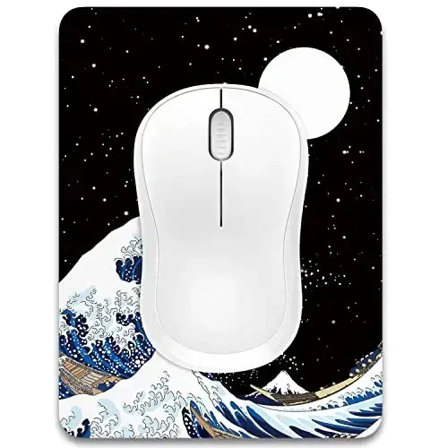 Dapesuom Small Mouse Pad, 6 x 8 Inch Thick Rubber Premium-Textured Non-Slip Portable & Washable Mini Mouse Mat for Women Men Wireless Laptops Keyboard Tray Gaming Computer Office Travel, Waves & Moon 