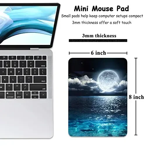 Dapesuom Small Mouse Pad, 6 x 8 Inch Thick Rubber Premium-Textured Non-Slip Portable & Washable Mini Mouse Mat for Women Wireless Laptops Keyboard Tray Gaming Work Computer Travel, Moon Over The Sea - 2