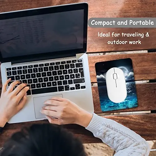 Dapesuom Küçük Mouse Pad, 15 x 20 cm Kalın Kauçuk Premium Dokulu Kaymaz Taşınabilir ve Yıkanabilir Mini Mouse Mat Kadınlar için Kablosuz Dizüstü Bilgisayarlar Klavye Tepsisi Oyun Çalışma Bilgisayarı Seyahat, Deniz Üzerinde Ay - 7
