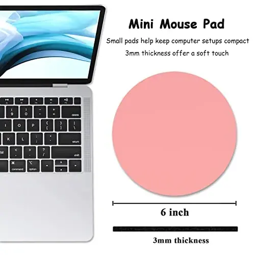 Dapesuom Small Mouse Pad, 6 x 6 Inch Thick Rubber Premium-Textured Non-Slip Portable & Washable Round Mini Mouse Mat for Women Men Wireless Laptops Keyboard Tray Gaming Work Computer Travel, Rose Pink - 2
