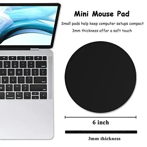 Dapesuom Small Mouse Pad, 6 x 6 Inch Thick Rubber Premium-Textured Non-Slip Portable & Washable Round Mini Mouse Mat for Women Wireless Laptops Keyboard Tray Gaming Work Computer Office Travel, Black - 2