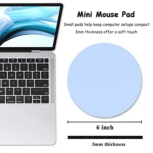 Dapesuom Small Mouse Pad, 6 x 6 Inch Thick Rubber Premium-Textured Non-Slip Portable & Washable Round Mini Mouse Mat for Women Men Wireless Laptops Keyboard Tray Gaming Work Computer Travel, Sky Blue - 2