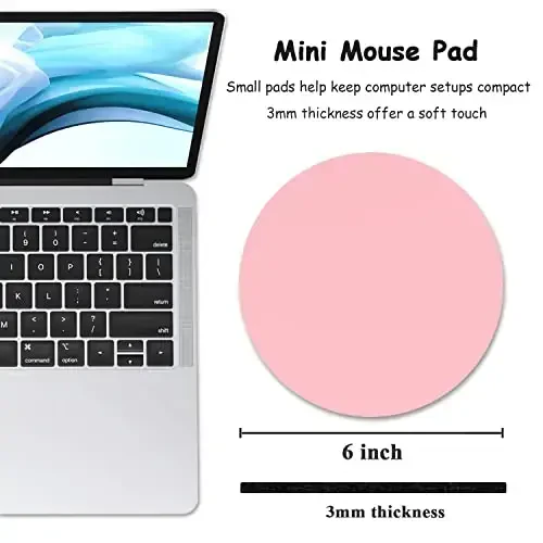 Dapesuom Small Mouse Pad, 6 x 6 Inch Thick Rubber Premium-Textured Non-Slip Portable & Washable Round Mini Mouse Mat for Women Wireless Laptops Keyboard Tray Gaming Work Computer Office Travel, Pink - 2