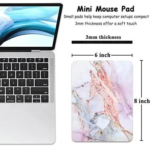 Dapesuom Small Mouse Pad, 6 x 8 Inch Thick Rubber Premium-Textured Non-Slip Portable & Washable Mini Mouse Mat for Women Men Wireless Laptops Keyboard Tray Gaming Work Travel, Classic Pink Marble - DAPESUOM (1)