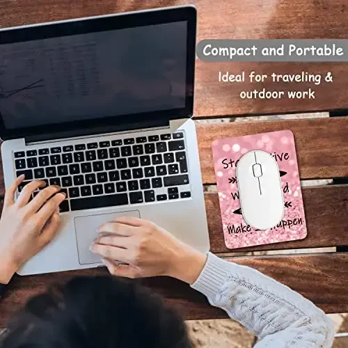 Dapesuom Small Mouse Pad, 6 x 8 Inch Thick Rubber Premium-Textured Non-Slip Portable & Washable Mini Mouse Mat for Women Wireless Laptops Keyboard Tray Gaming Work Computer Office Travel, Pink Quotes - 7