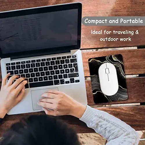 Dapesuom Small Mouse Pad, 6 x 8 Inch Thick Rubber Premium-Textured Non-Slip Portable & Washable Mini Mouse Mat for Women Men Wireless Laptops Keyboard Tray Gaming Computer Office Travel, Black Marble - 7
