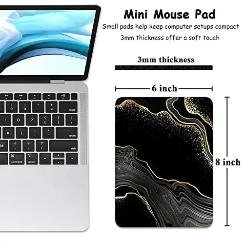 Dapesuom Small Mouse Pad, 6 x 8 Inch Thick Rubber Premium-Textured Non-Slip Portable & Washable Mini Mouse Mat for Women Men Wireless Laptops Keyboard Tray Gaming Computer Office Travel, Black Marble - 2