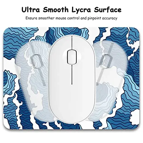Dapesuom Small Mouse Pad, 6 x 8 Inch Thick Rubber Premium-Textured Non-Slip Portable & Washable Mini Mouse Mat for Women Men Wireless Laptops Keyboard Tray Gaming Work Computer Office Travel, Waves - 3