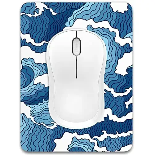 Dapesuom Small Mouse Pad, 6 x 8 Inch Thick Rubber Premium-Textured Non-Slip Portable & Washable Mini Mouse Mat for Women Men Wireless Laptops Keyboard Tray Gaming Work Computer Office Travel, Waves 