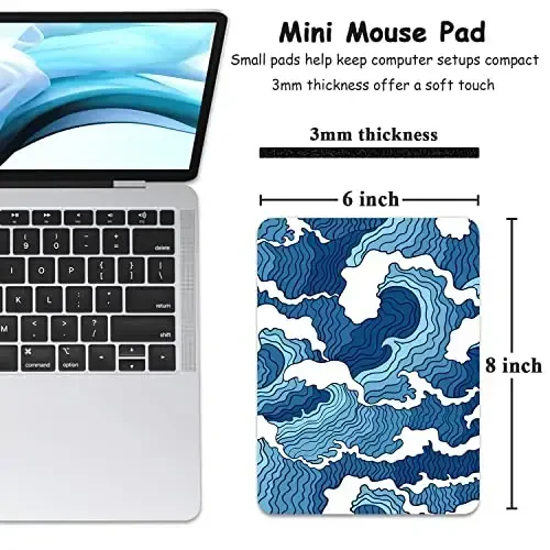 Dapesuom Small Mouse Pad, 6 x 8 Inch Thick Rubber Premium-Textured Non-Slip Portable & Washable Mini Mouse Mat for Women Men Wireless Laptops Keyboard Tray Gaming Work Computer Office Travel, Waves - 2