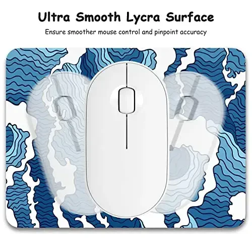 Dapesuom Small Mouse Pad, 6 x 8 Inch Thick Rubber Premium-Textured Non-Slip Portable & Washable Mini Mouse Mat for Women Men Wireless Laptops Keyboard Tray Gaming Work Computer Office Travel, Waves - 3