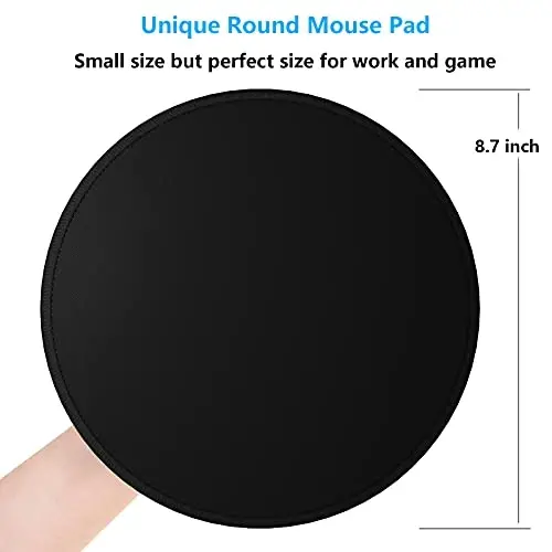 Dapesuom Round Mouse Pad, 8.7 x 8.7 Inch Premium-Textured Washable Non-Slip Rubber Base Cute Small Mouse Mat with Stitched Edge for Women Wireless Computer Laptop Gaming Desk Accessories, Black - 5