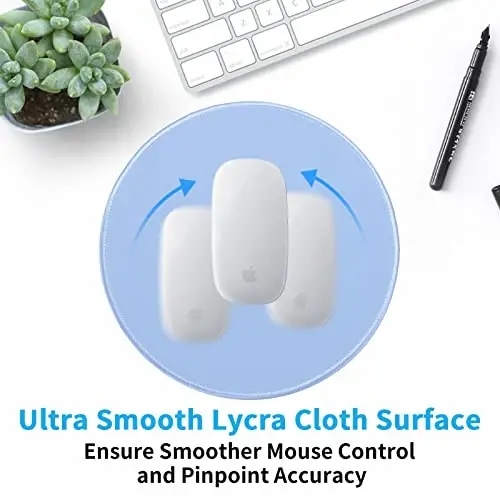 Dapesuom Round Mouse Pad, 8.7 x 8.7 Inch Premium-Textured Washable Non-Slip Rubber Base Cute Small Mouse Mat with Stitched Edge for Women Wireless Computer Laptop Gaming Desk Accessories, Sky Blue - 2