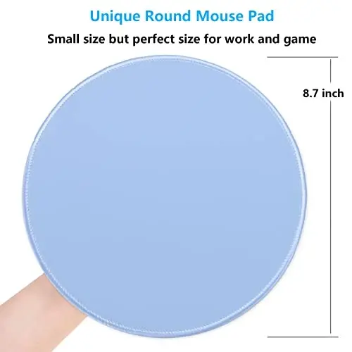 Dapesuom Round Mouse Pad, 8.7 x 8.7 Inch Premium-Textured Washable Non-Slip Rubber Base Cute Small Mouse Mat with Stitched Edge for Women Wireless Computer Laptop Gaming Desk Accessories, Sky Blue - 5