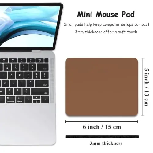 Dapesuom Small Mouse Pad, 5 x 6 Inch Thick Rubber Premium-Textured Non-Slip Portable & Washable Mini Mouse Mat for Women Men Wireless Laptops Keyboard Tray Gaming Work Travel,Leather Brown - 2