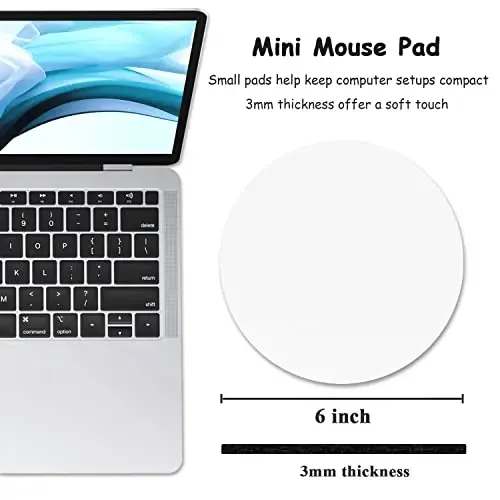 Dapesuom Small Mouse Pad, 6 x 6 Inch Thick Rubber Premium-Textured Non-Slip Portable & Washable Round Mini Mouse Mat for Women Men Wireless Laptops Keyboard Tray Gaming Computer Office Travel, White - DAPESUOM (1)