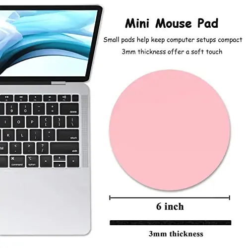 Dapesuom Small Mouse Pad, 6 x 6 Inch Thick Rubber Premium-Textured Non-Slip Portable & Washable Round Mini Mouse Mat for Women Wireless Laptops Keyboard Tray Gaming Work Computer Office Travel, Pink - DAPESUOM (1)